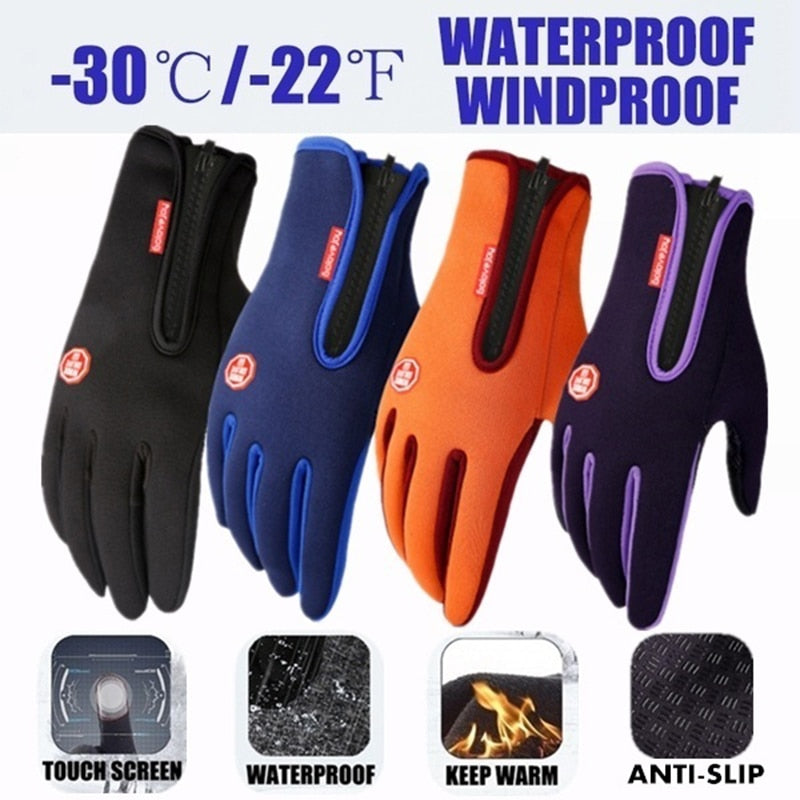 2021 Warm Winter Gloves for Men Touchscreen Waterproof Windproof Gloves Snowboard Motorcycle Riding Driving Zipper Glove